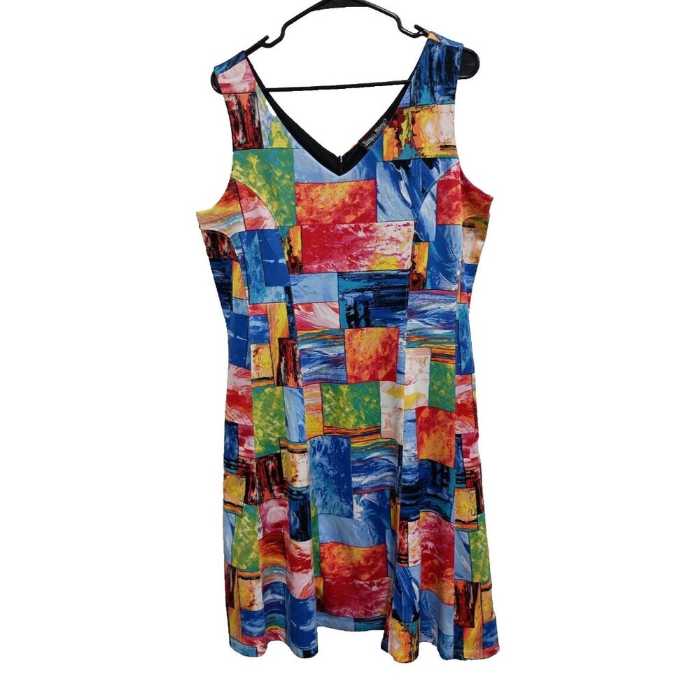 Tango Mango Womens Wearable Art Fit & Flare Dress Size Large Abstract Sleeveless